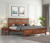 ONIJA Solid Sheesham Wood Queen Size Bed Without Storage Wooden Double Bed Palang Bed - HONEY FINISH